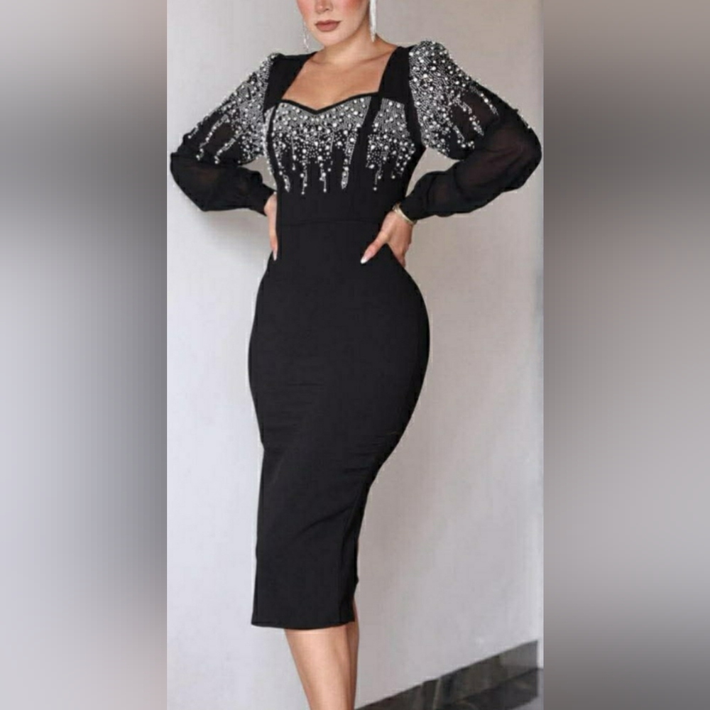 A. Peach Rhinestone and Pearl Embellished Dress